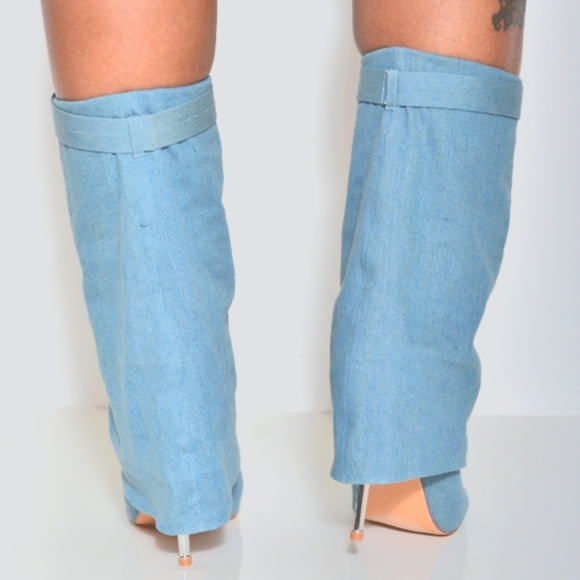 Denim Peep Toe Anke Bootie - Picture 2 of 3